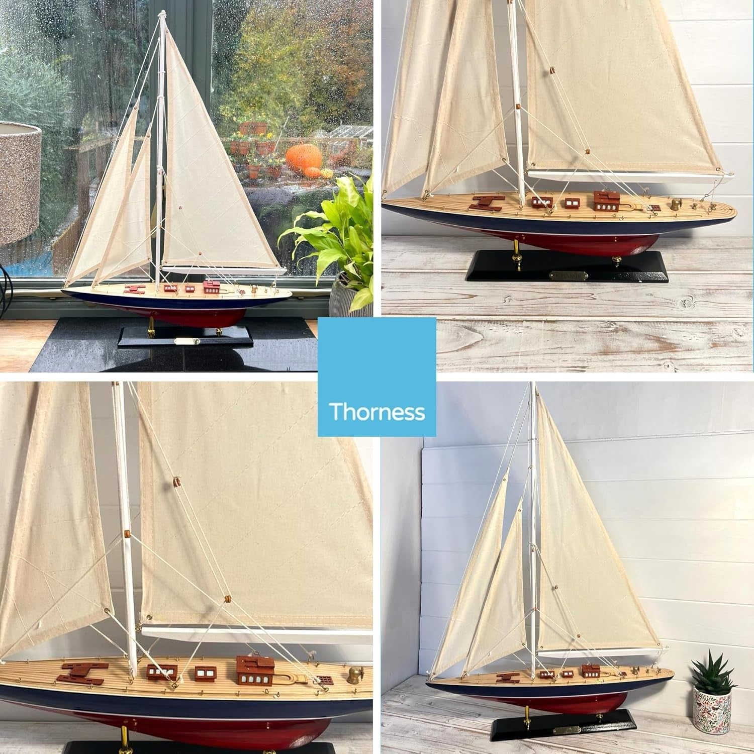 50cm Wooden Sailing Yacht Model | Nautical Decor | Detailed Sailboat Ornament