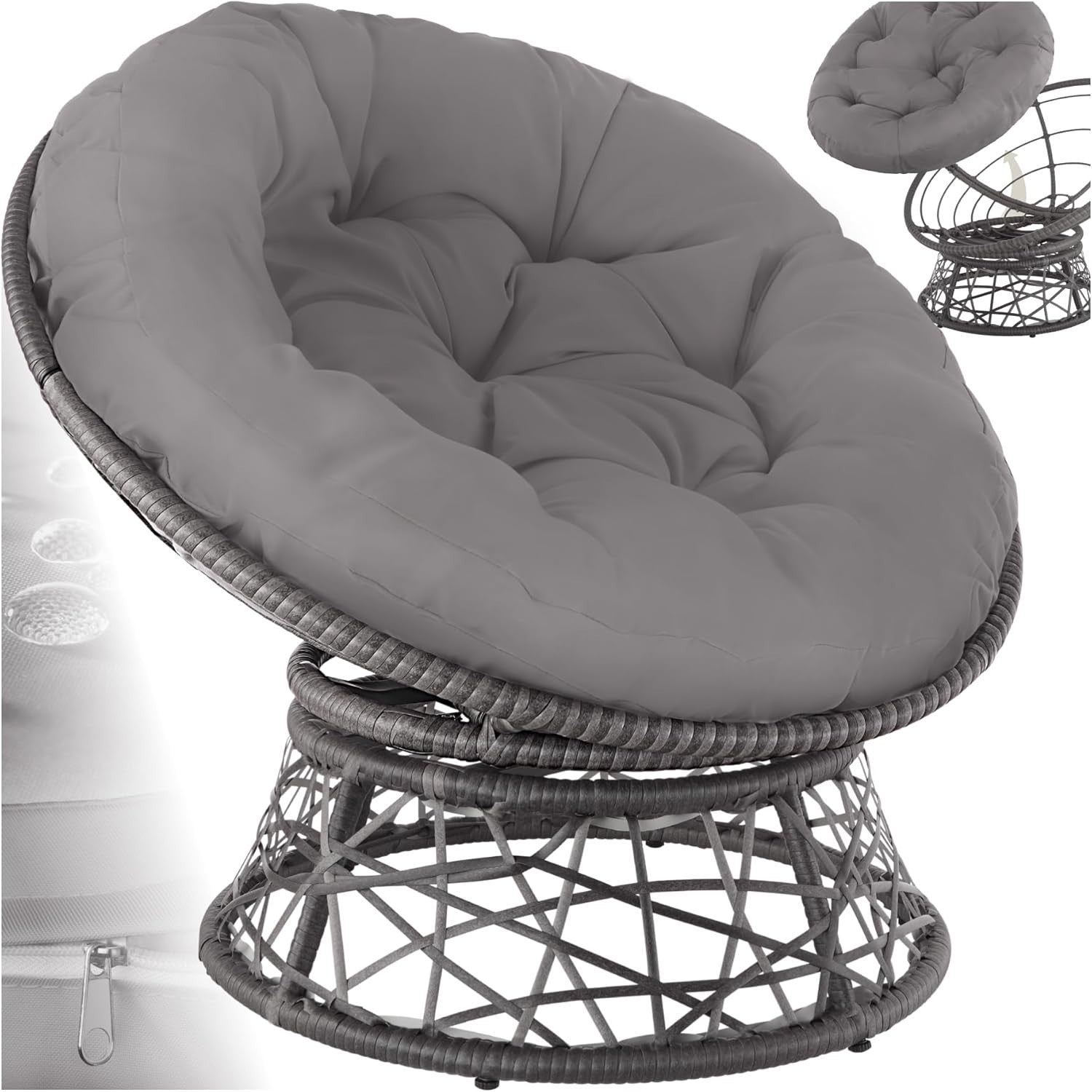 360° Swivel Rattan Garden Chair with Thick Cushion Patio Balcony Lounger