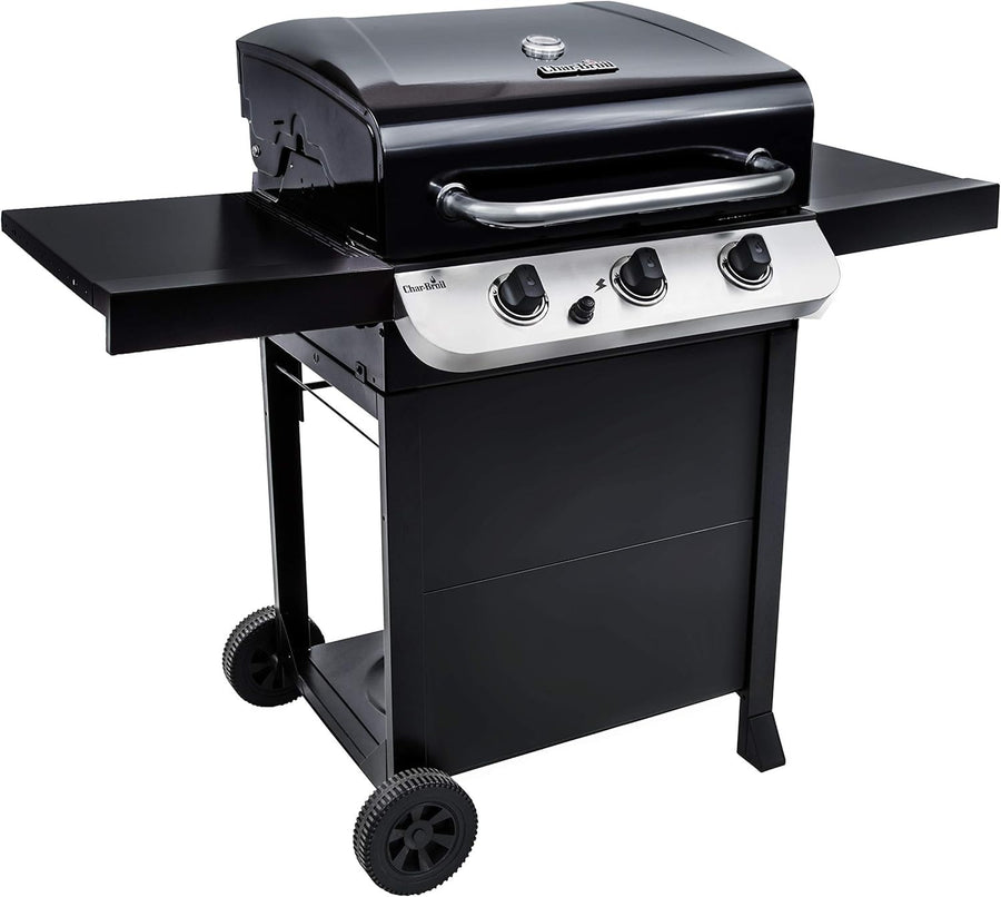 Outdoor Gas BBQ Grill 3 Burner with Side Tables, Cast Iron Grates, Patio Garden