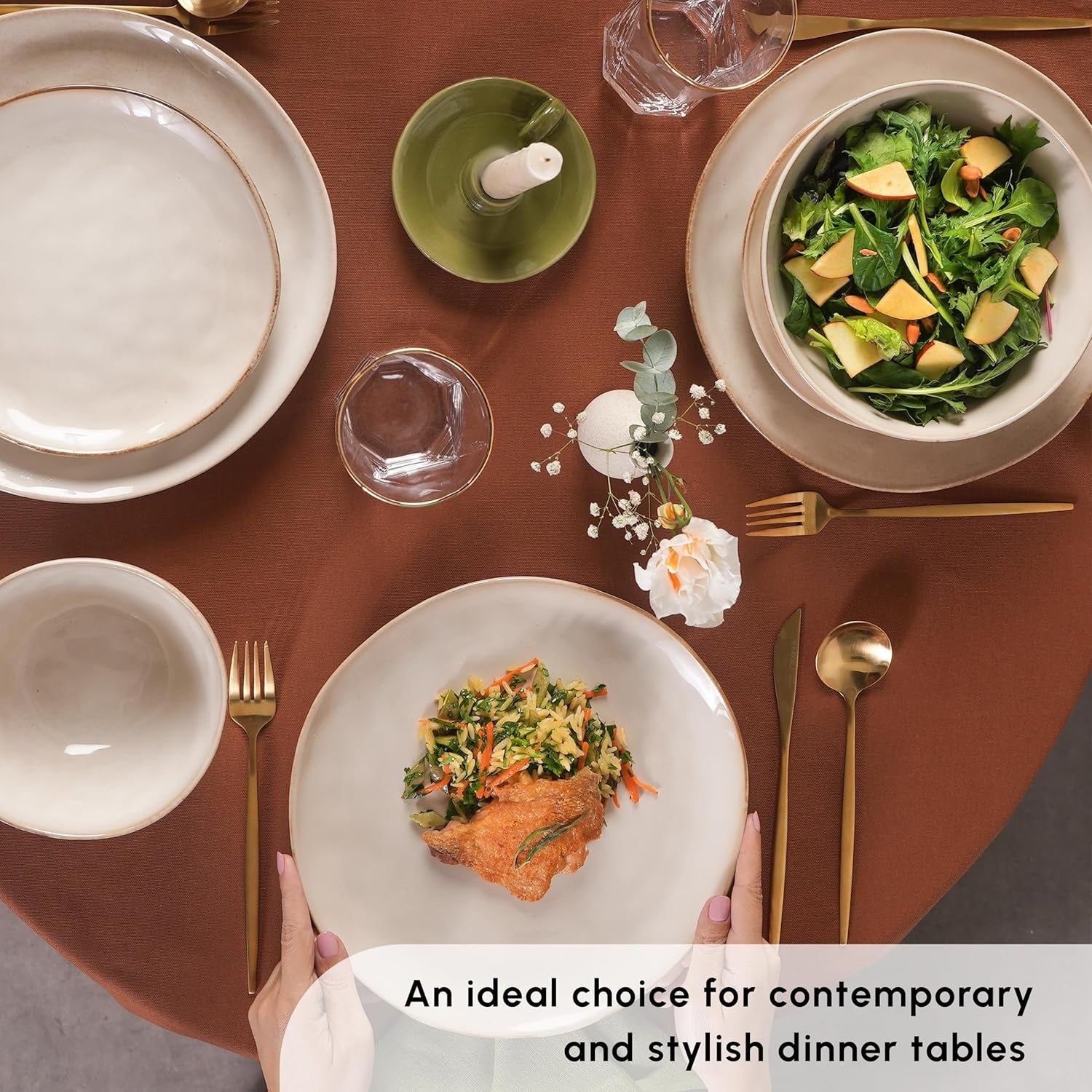 24pc Stoneware Dinner Set Plates Bowls Reactive Glaze Tableware for 6