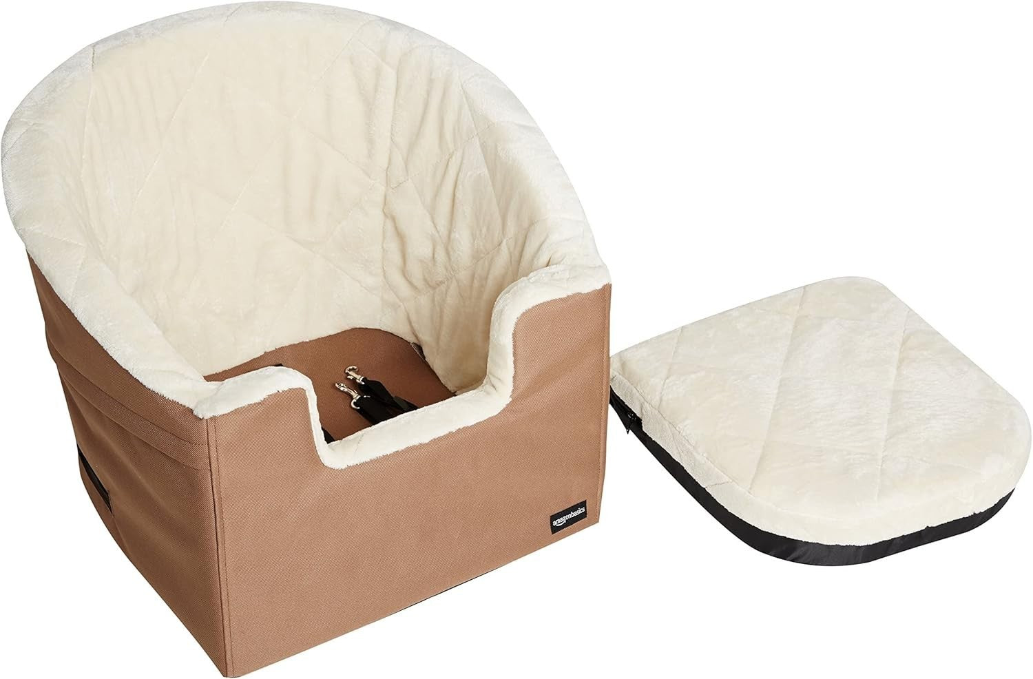 Dog Car Booster Seat Elevated Pet Travel Bed Washable Beige 47cm