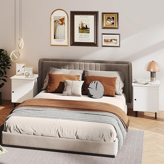 Modern White Bedside Table Pair with Storage Cabinet, Wooden Nightstands 51x44x6