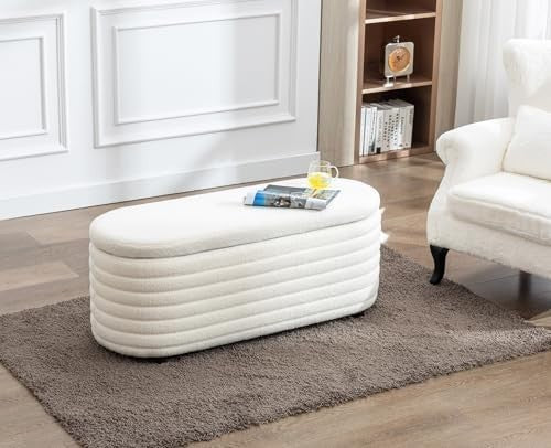 White Faux Fur Upholstered Ottoman Storage Bench Wooden Frame Seat 115x43x46cm