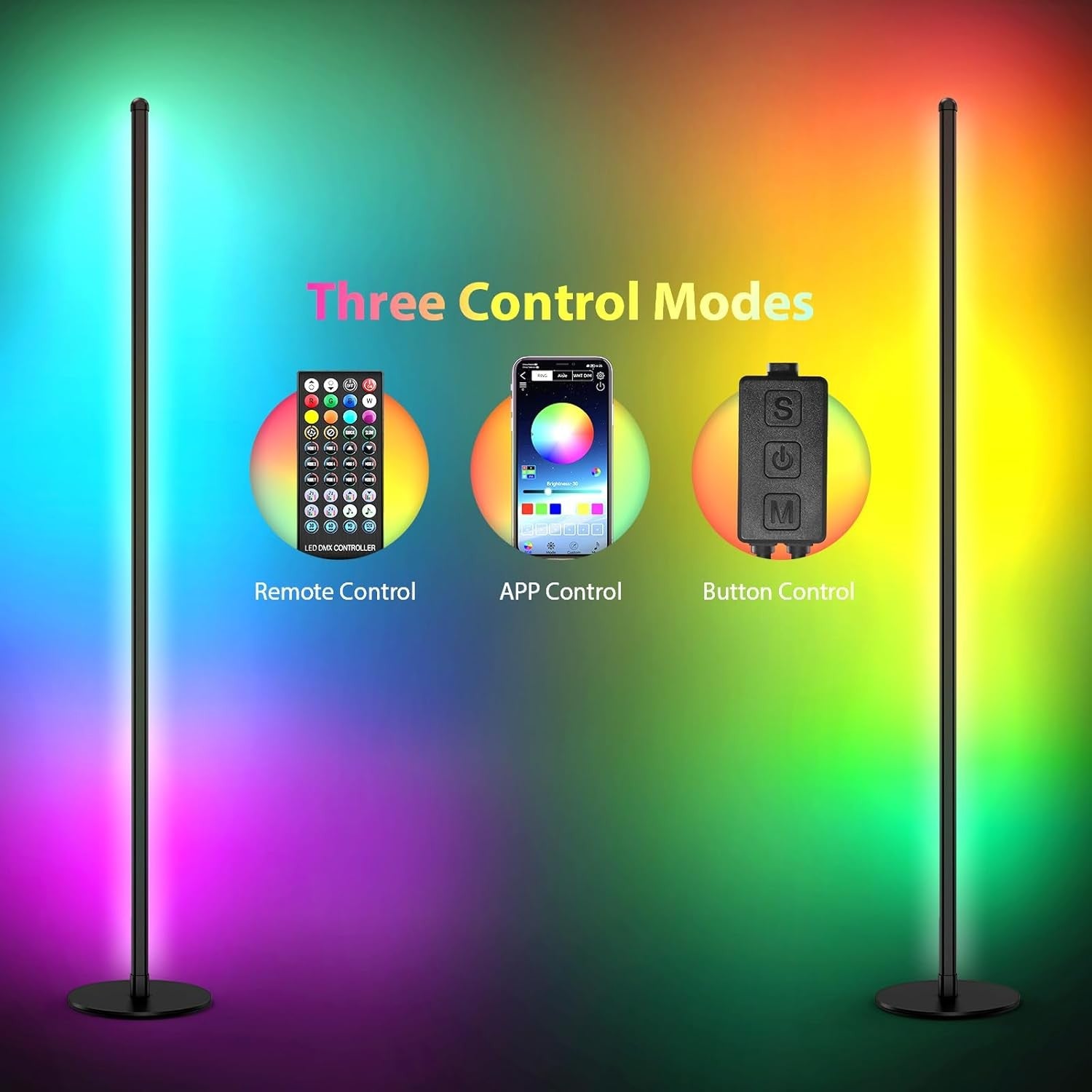 RGB Corner Floor Lamp 156cm Smart LED Light App Remote Music Sync