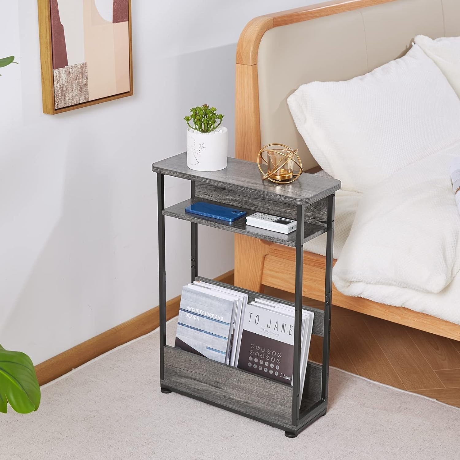 Narrow 3-Tier Side Table with Storage Shelf, Slim End Table for Small Spaces 46x