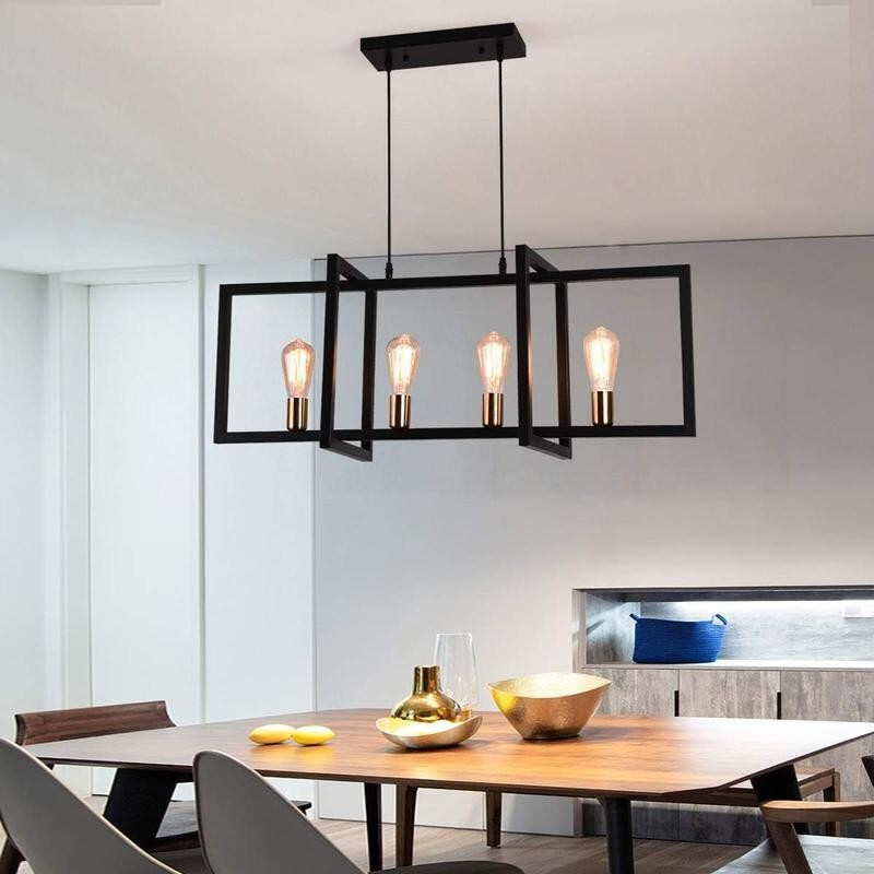 Industrial 4-Light Kitchen Island Chandelier E27 Matte Black Pendant Fixture