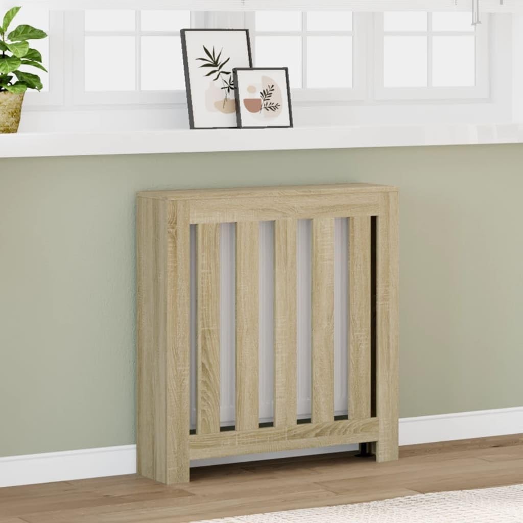 Oak Radiator Cover Cabinet | Modern Slatted Heater Shelf | 78x20x82cm