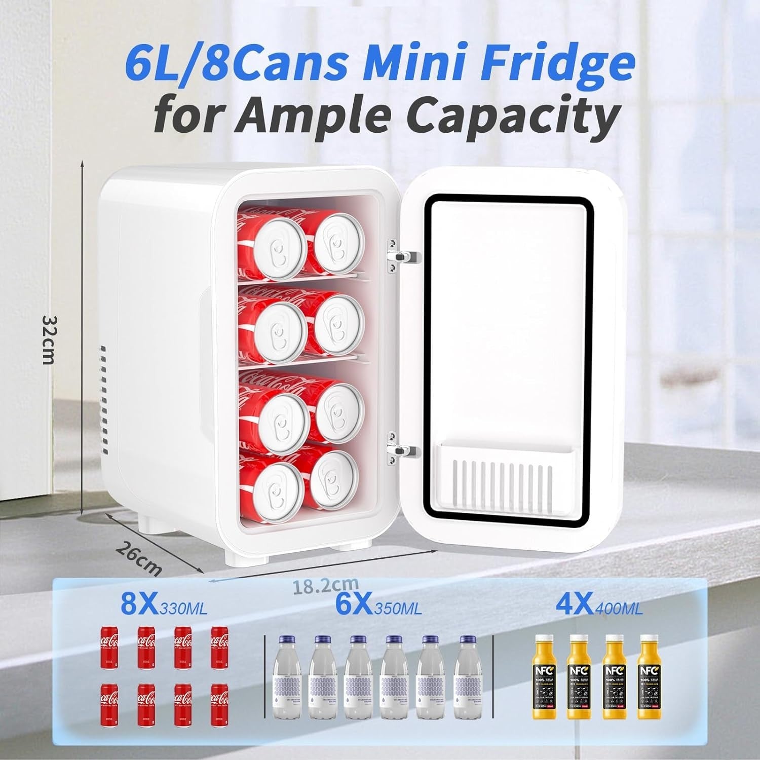 6L Mini Fridge Portable AC/DC Cooler Warmer Bedroom Skincare White