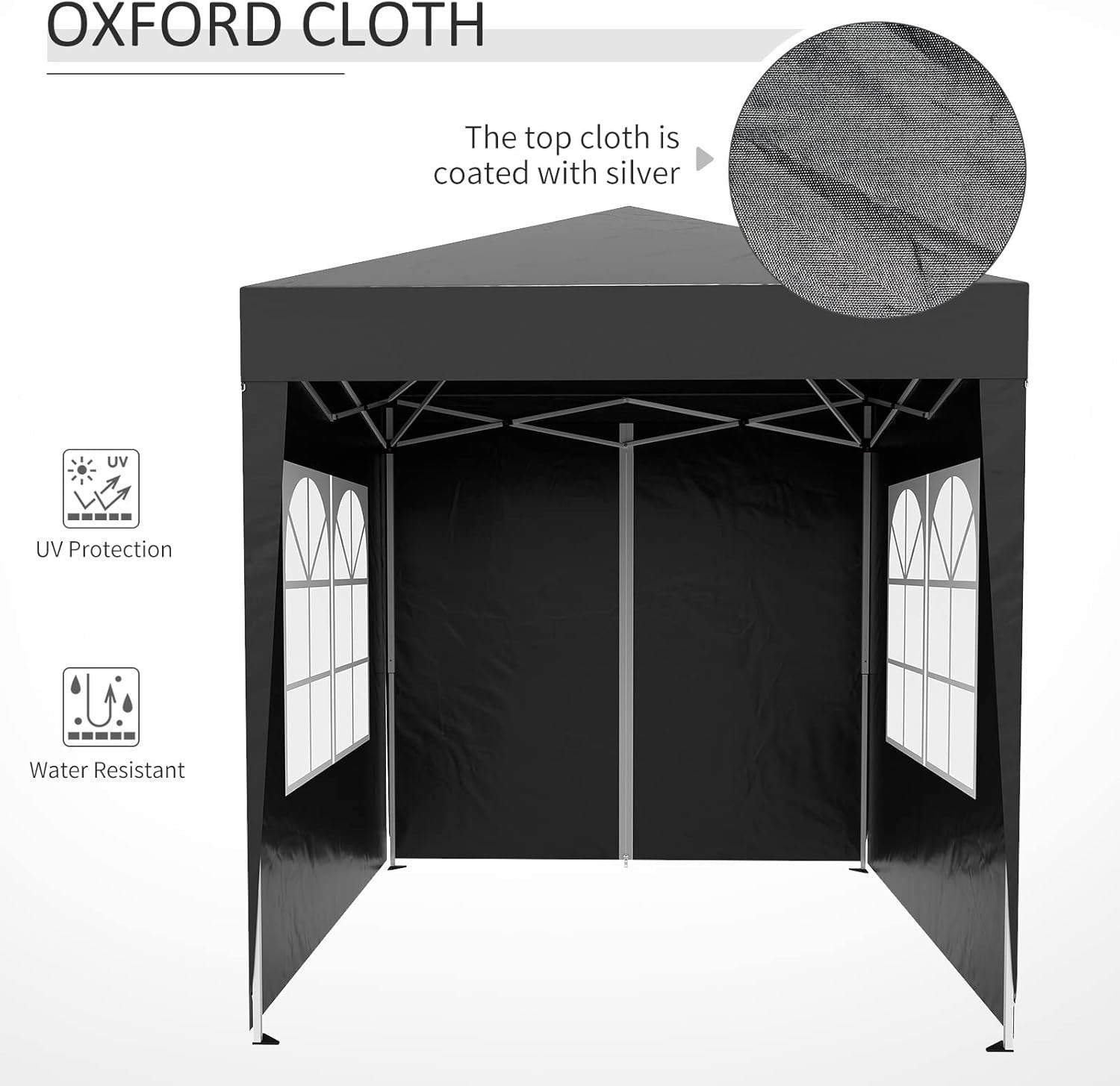 2x2m Pop Up Gazebo Garden Party Tent Waterproof w/ Sidewalls Black
