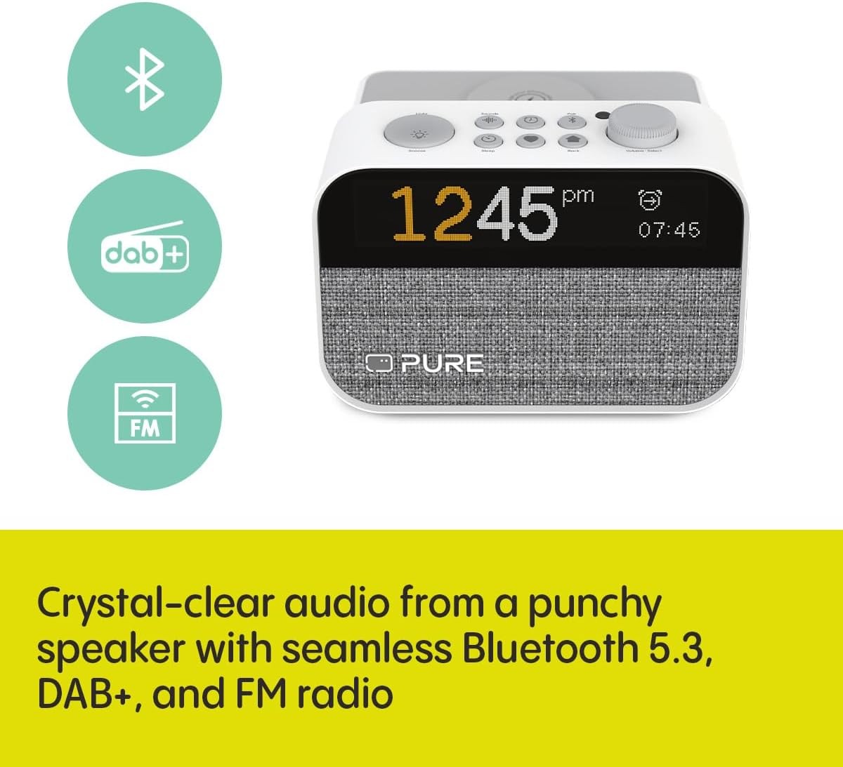 Wireless Charging Alarm Clock DAB FM Radio White Noise Wake Up Light