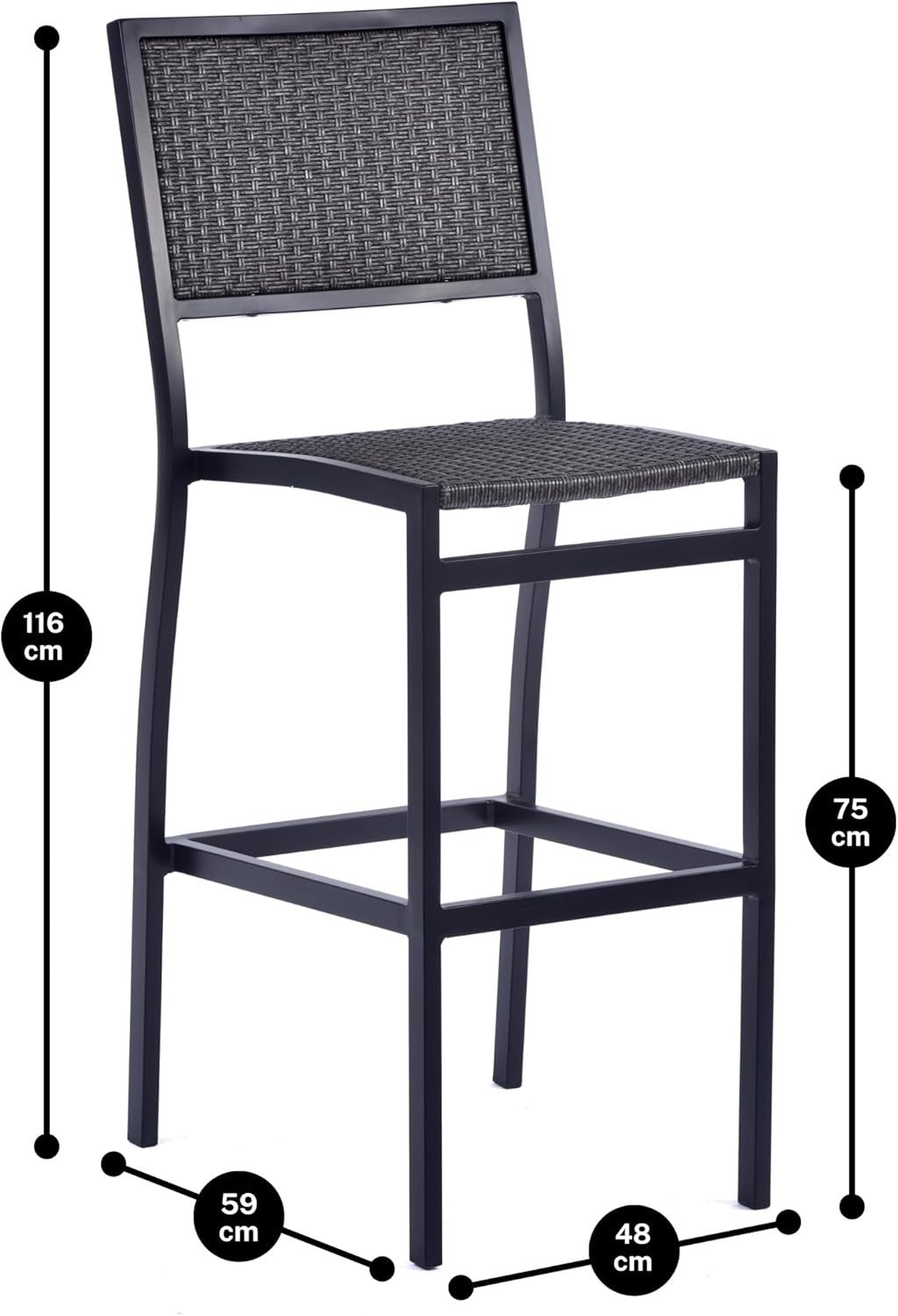 Grey Rattan Bar Stool High Seat Stackable Patio Garden Kitchen Chair