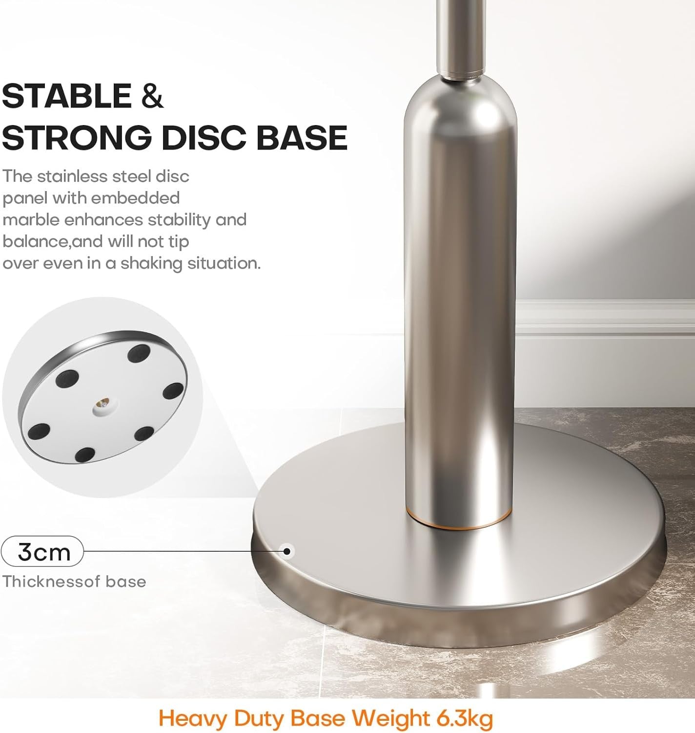 Luxury Stainless Steel Coat Rack 180cm Marble Base Modern Freestanding Stand