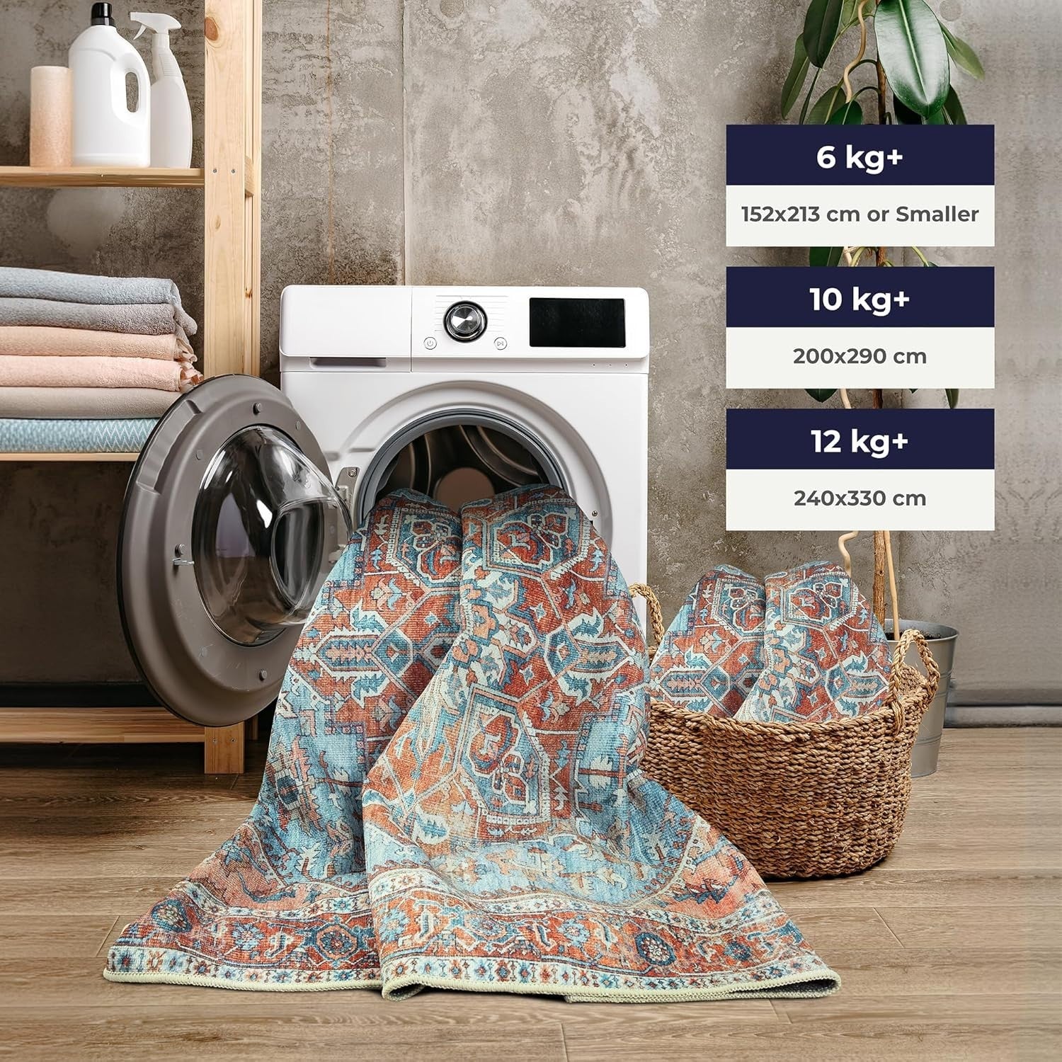 Washable Runner Rug 80x150cm Vintage Cyan Blue Salmon Non-Slip Soft Hallway Mat