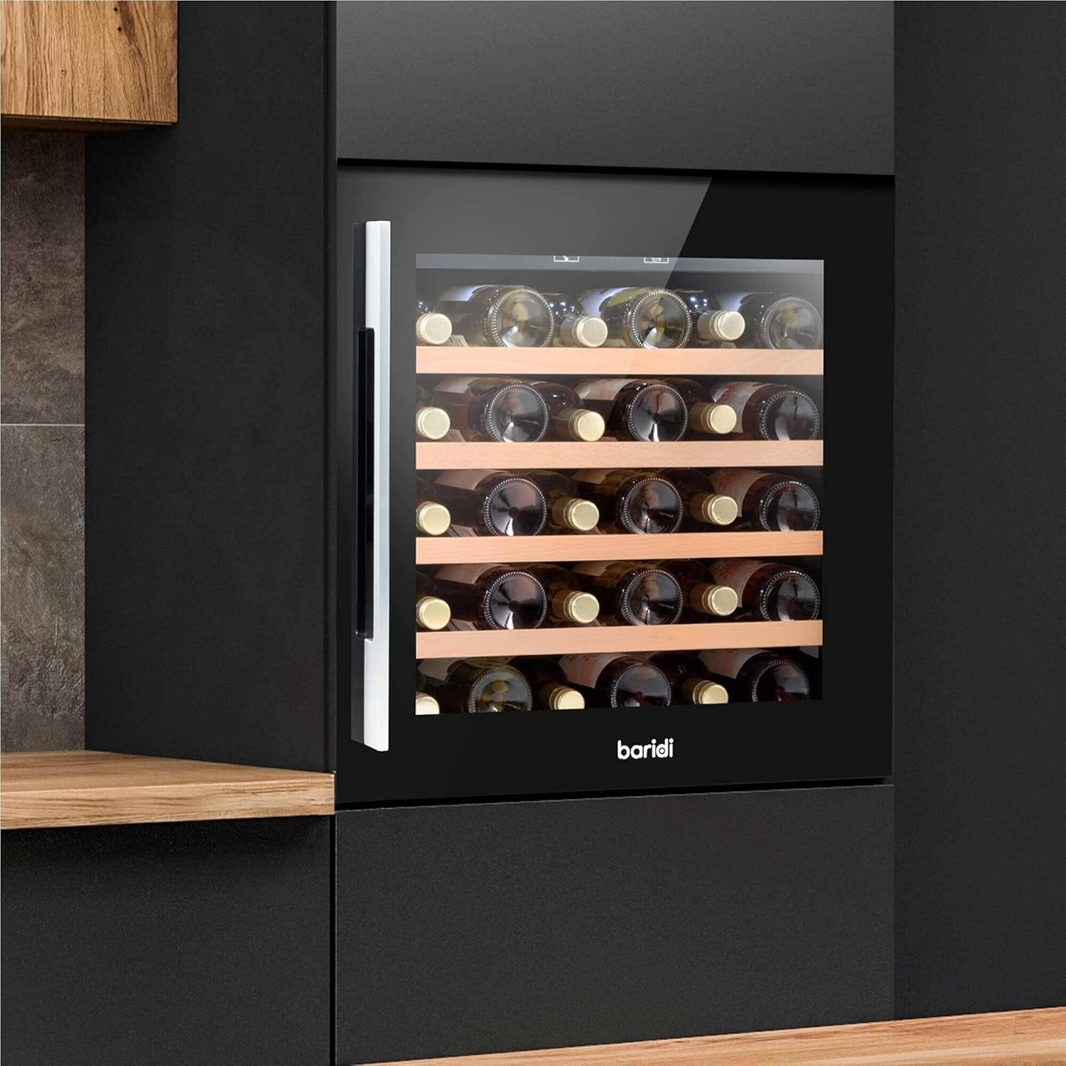 Built In Wine Cooler 36 Bottle Glass Door LED Touch Control Black 60cm