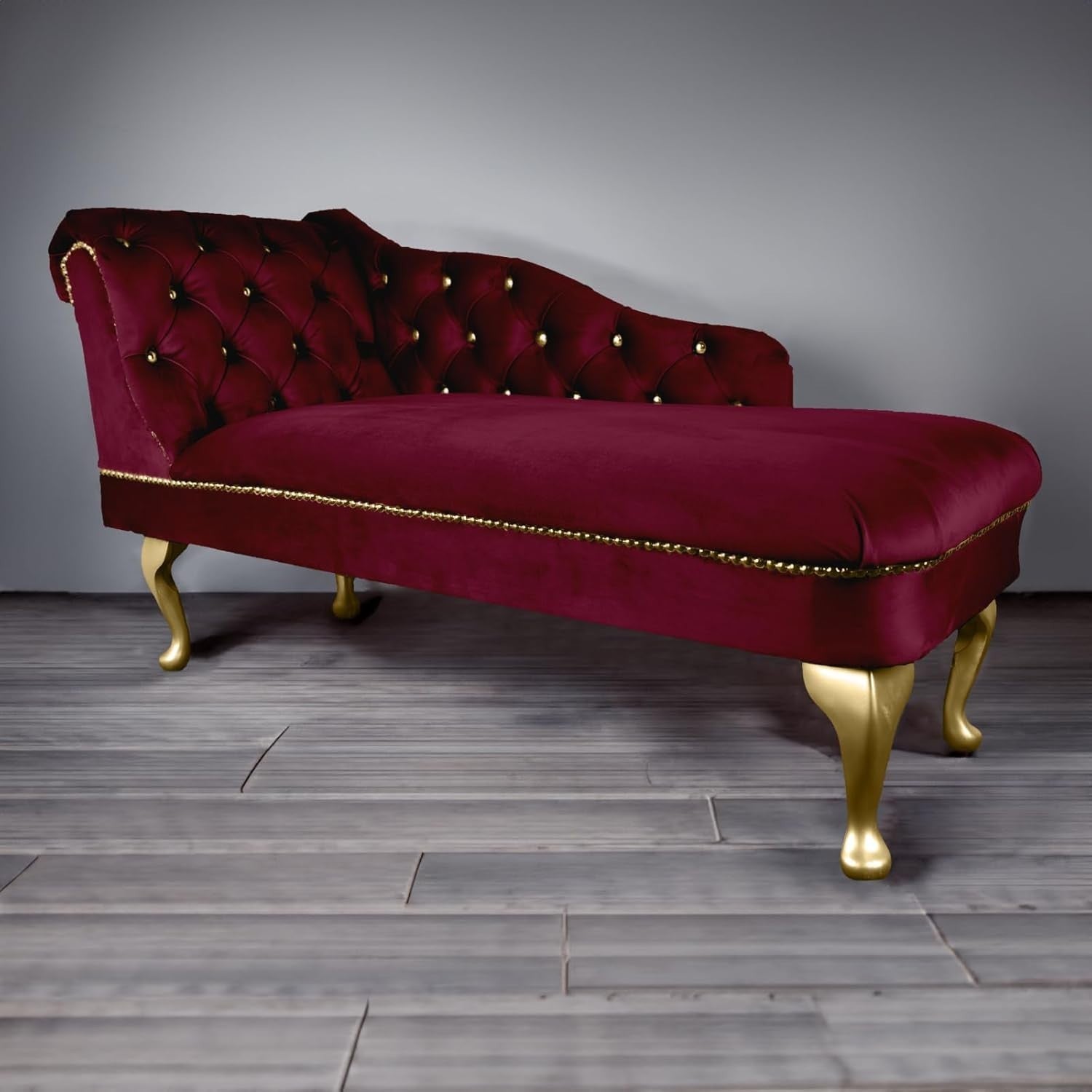 Velvet Chaise Lounge Tufted Accent Sofa Left Hand Wine Red Chair 133cm