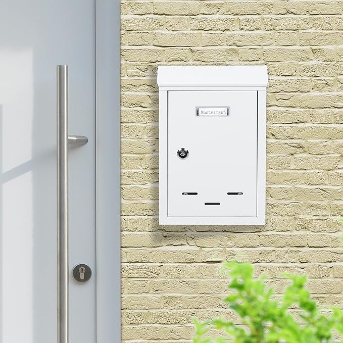 Lockable Wall Mounted Post Box with Keys – Compact Metal Mailbox White
