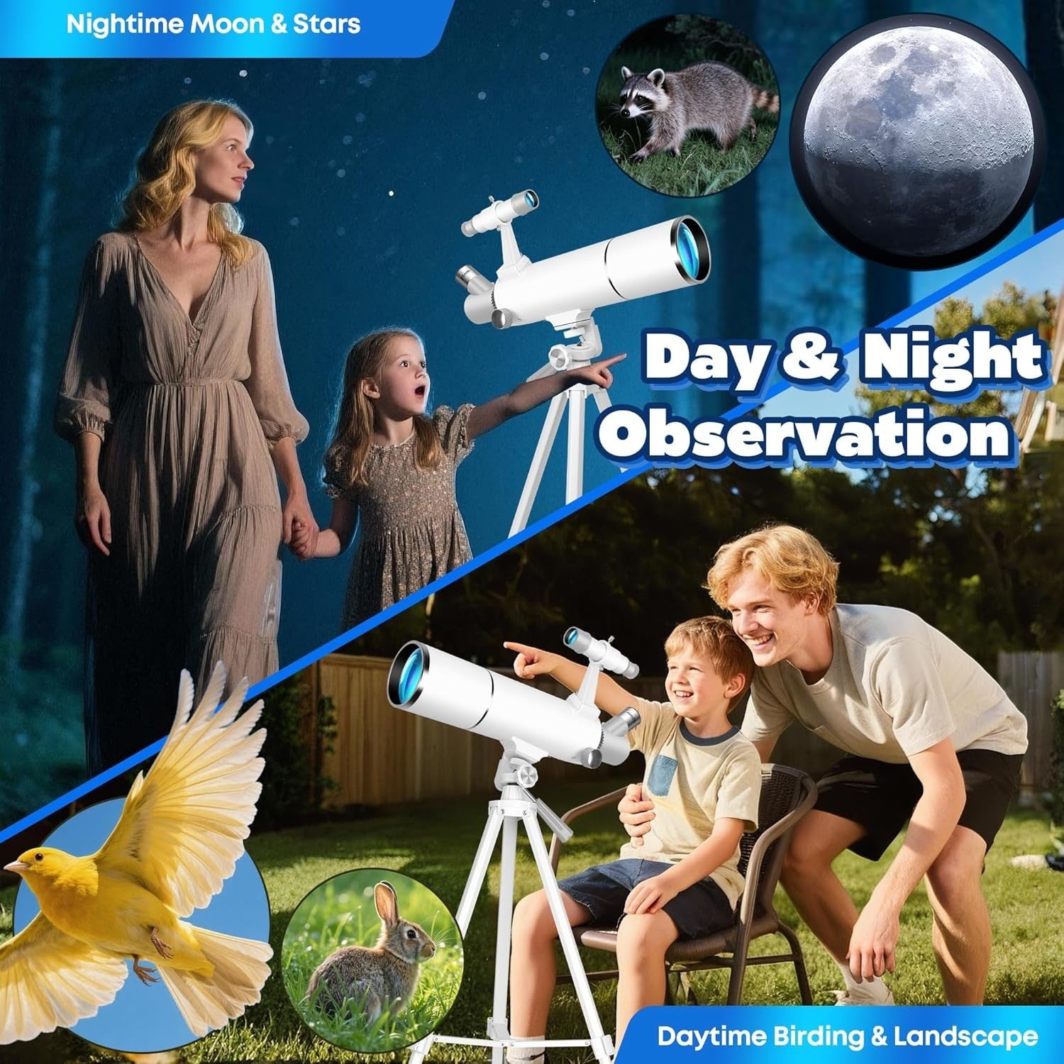 80mm Aperture 500mm Refractor Telescope with Phone Adapter & Stickers – White