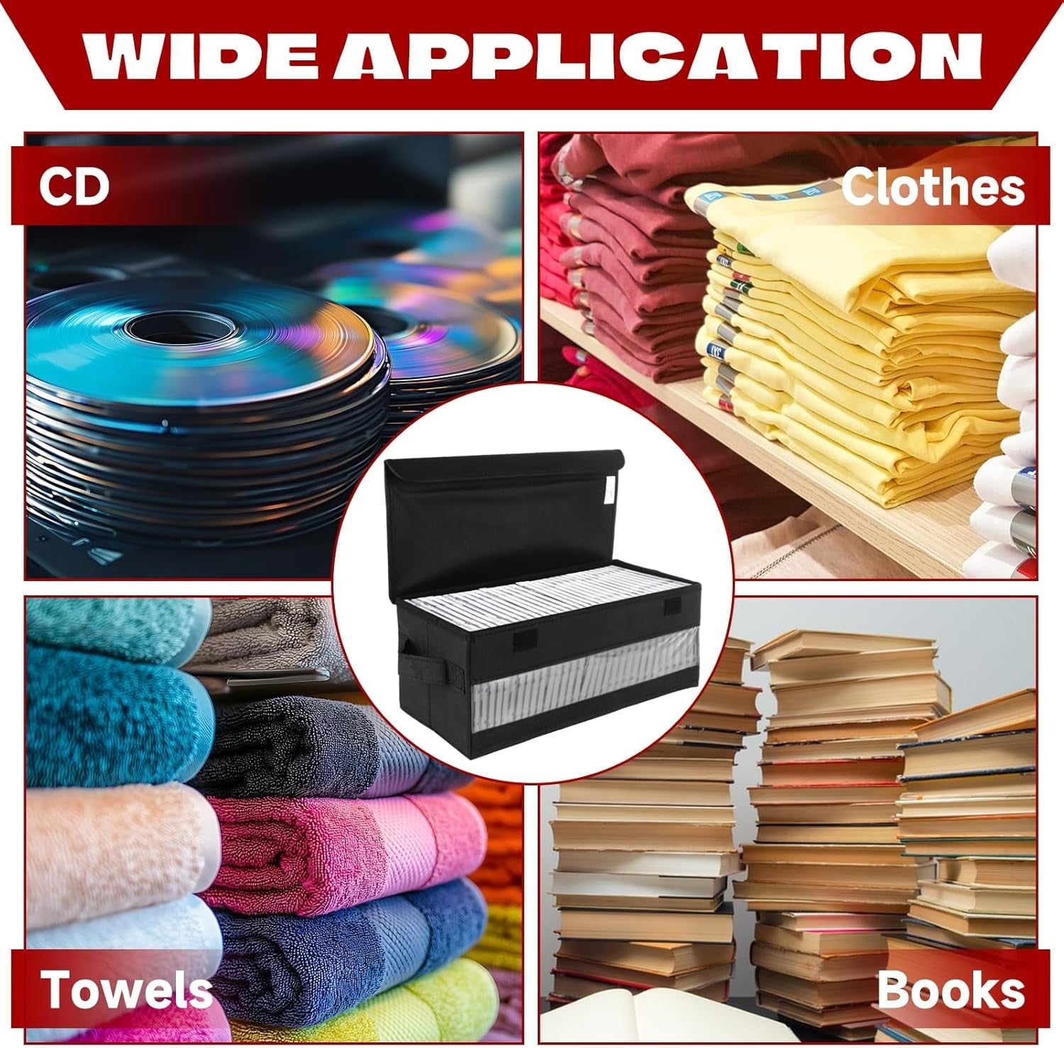 4 Pack CD DVD Storage Boxes Stackable Fabric Organizer Cases with Lids