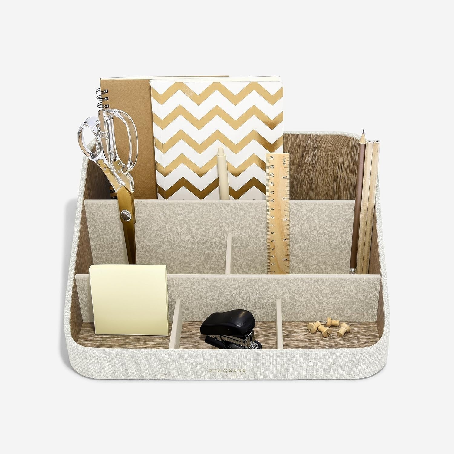 Stackable Desk Organiser & Letter Tray | Linen Office Storage, 5 Compartments