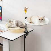 Double Layer Cat Desk Bed 360° Rotating Perch Adjustable w Washable Covers