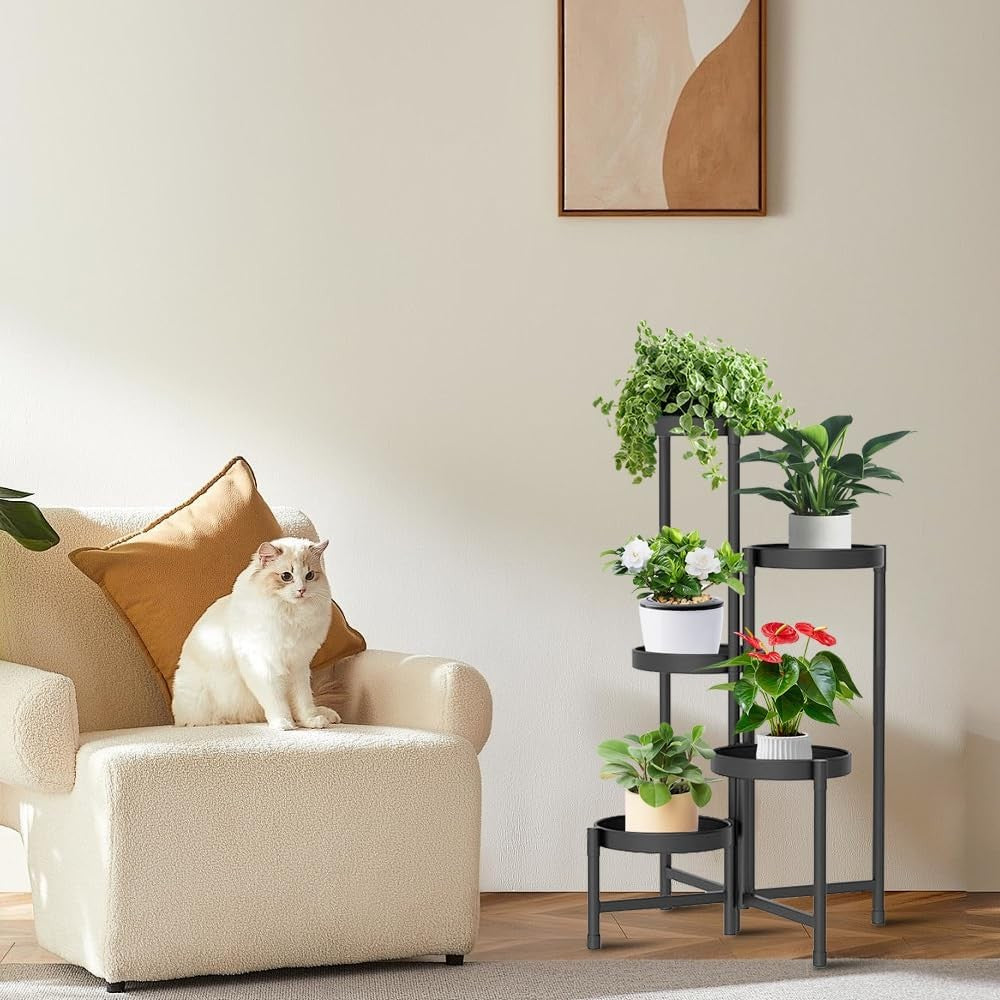 5 Tier Metal Foldable Corner Plant Stand Indoor Outdoor Tall Flower Shelf Rack