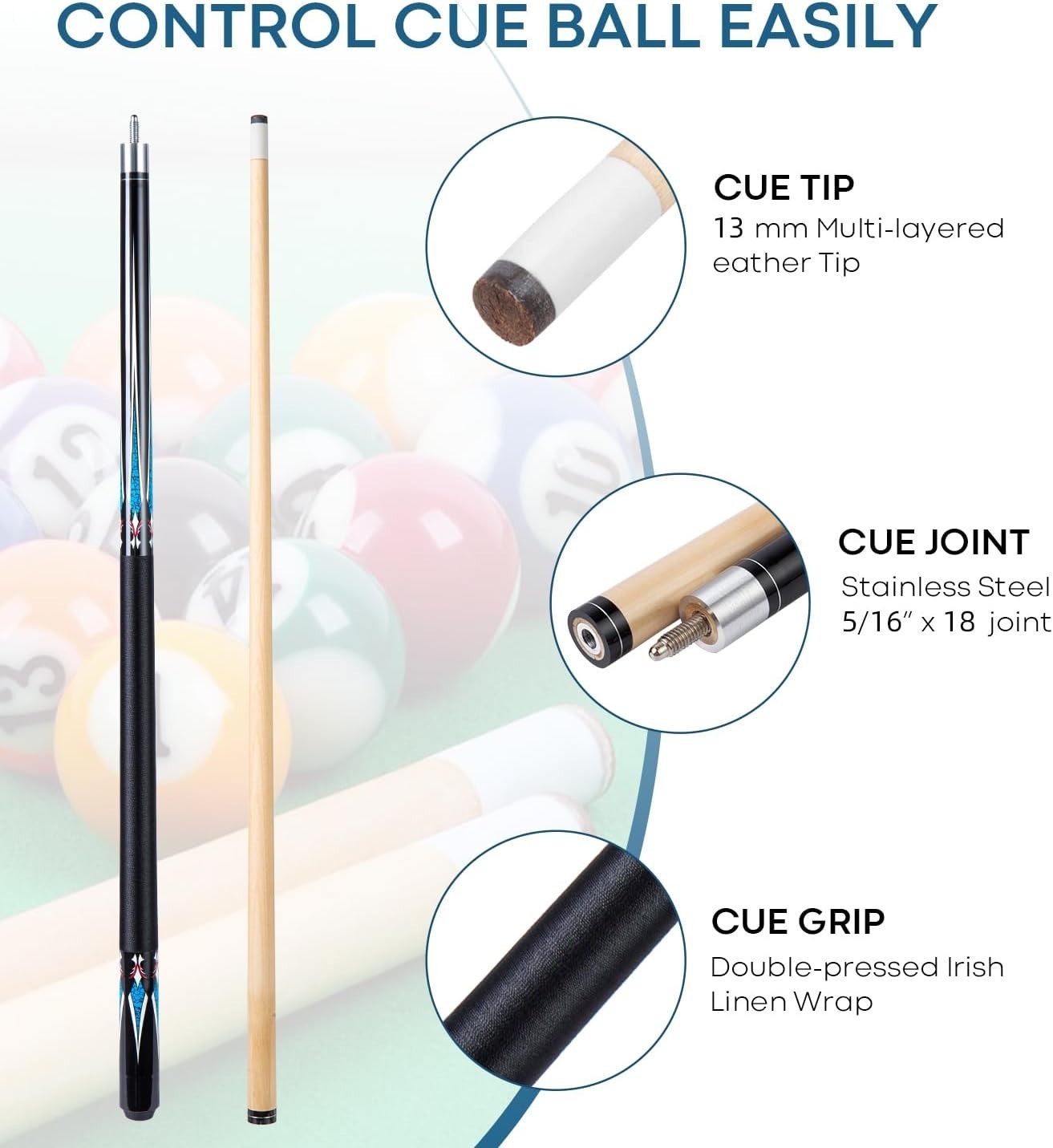 House Maple Pool Cue 58 Inch 13mm Tip 2 Piece 19oz 20oz Stick