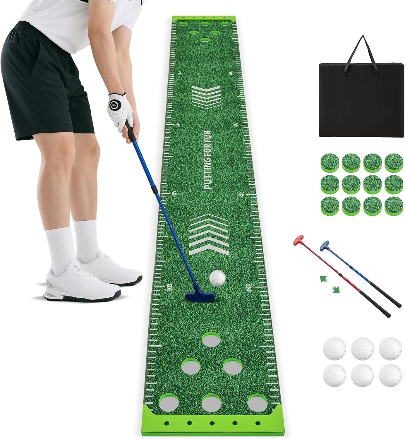 Golf Putting Green Mat 11FT Indoor Outdoor Practice Set Balls Putters Holes
