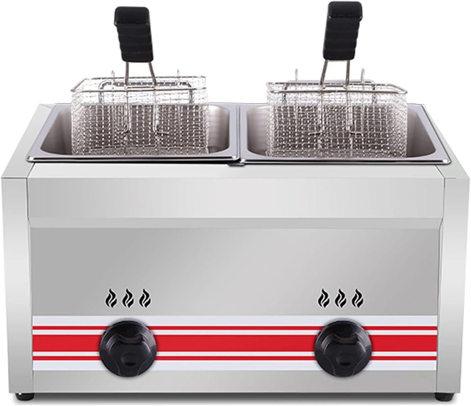 Commercial LPG Gas Deep Fryer Stainless Steel Countertop Adjustable Flame