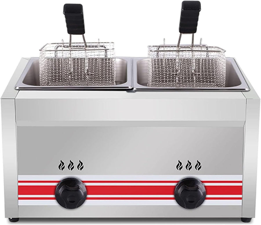 Commercial LPG Gas Deep Fryer Stainless Steel Countertop Adjustable Flame