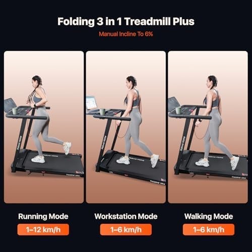3-in-1 Folding Walking Pad Treadmill Home Office 12KMH Incline Bluetooth 120KG