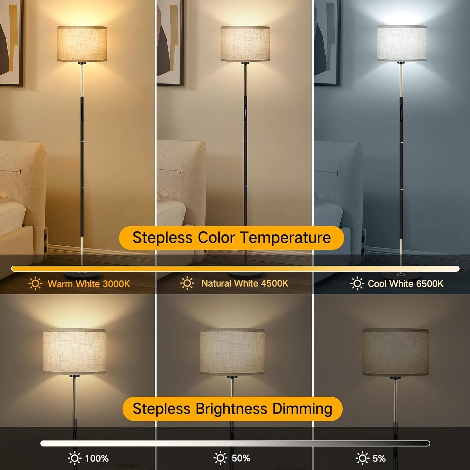 Smart Floor Lamp Touch App Remote Dimmable 3 Colour Modern Standing Light