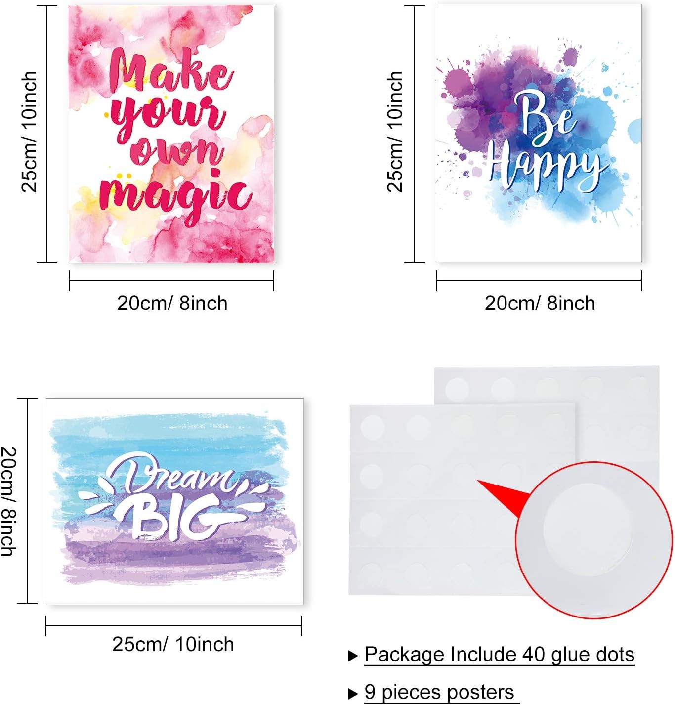 Set of 9 Motivational Quote Wall Art Prints 8×10″ Abstract Watercolor