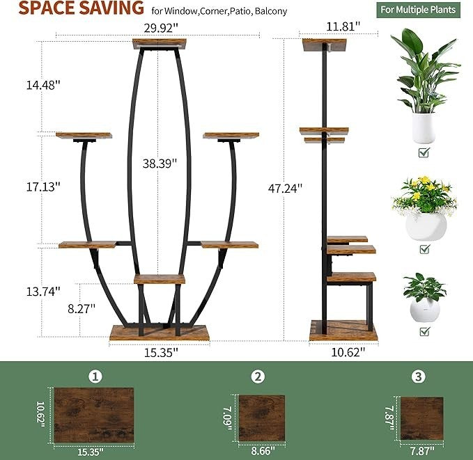 7-Tier Indoor Plant Stand with Grow Lights, Metal Corner Shelf Rack