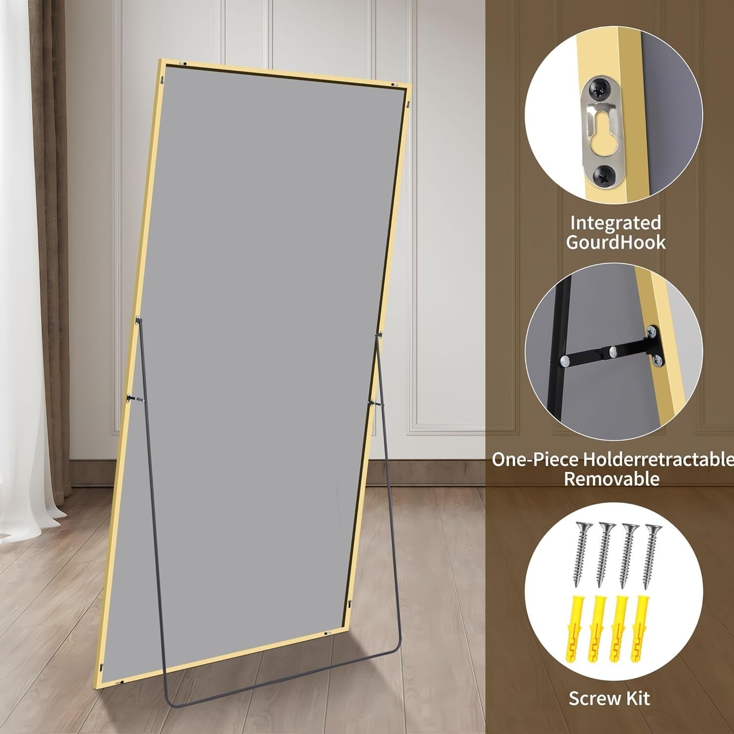 Large Gold Full Body Mirror 192x85cm Freestanding Wall Mount Bedroom