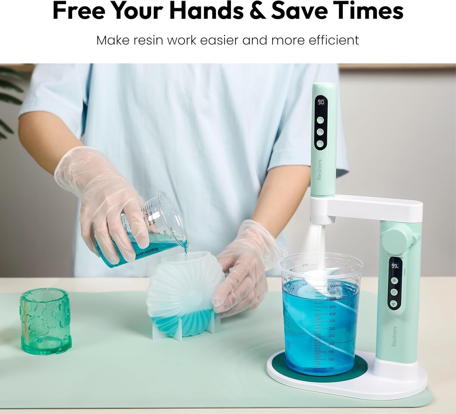 Electric Resin Mixer with Stand Hands Free Epoxy Silicone Paint Mixing