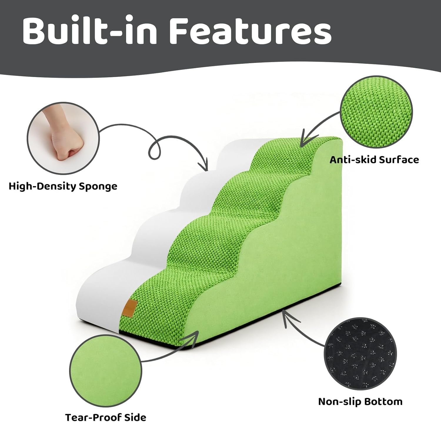 Dog Steps for Bed 4-Step Non-Slip Pet Stairs Ladder Foam Ramp with Plush Cover