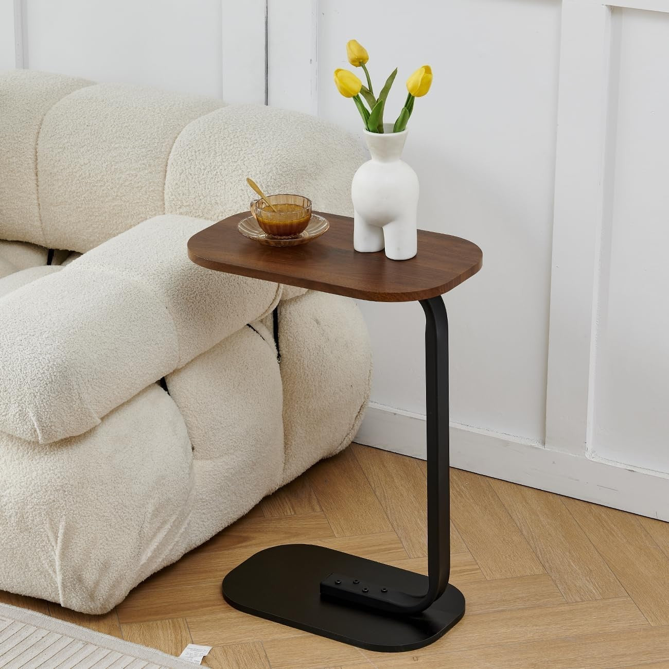 Brown #2 C-Shaped Round Edge Side Table Compact Sofa End Table Small Space