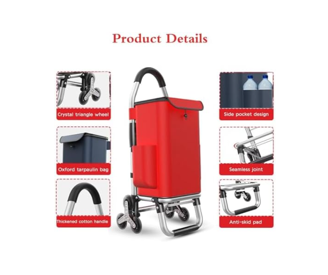 Foldable Stair Climber Shopping Trolley 6-Wheel Waterproof 2-in-1 50kg