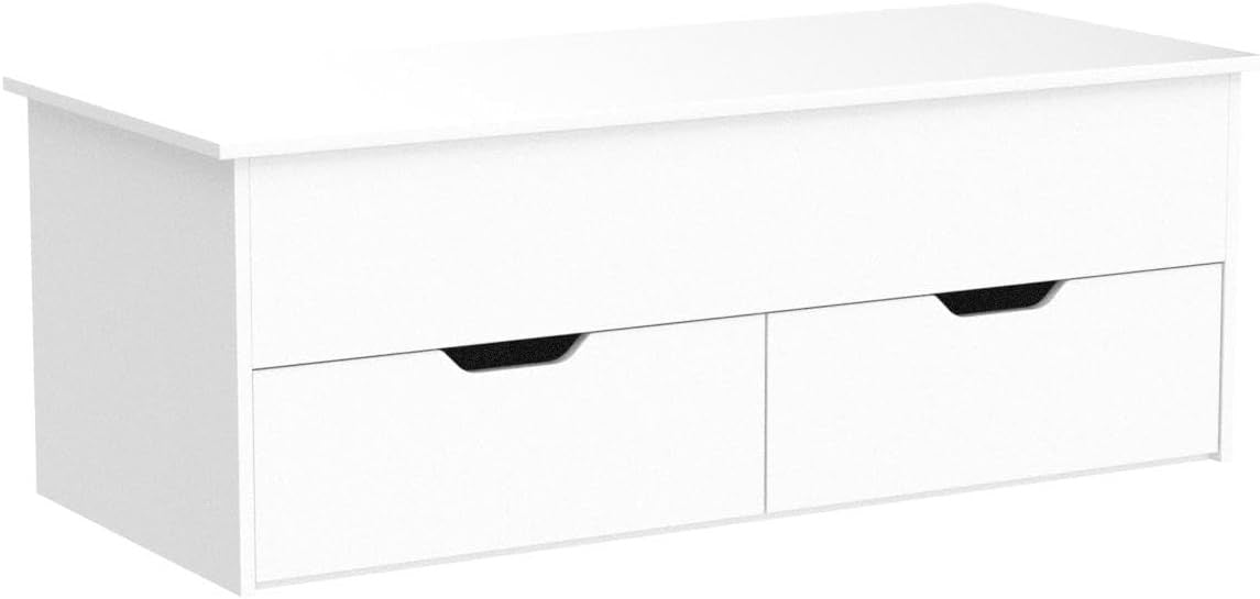 White Lift-Top Coffee Table with Locking Storage Drawers 115x50x40cm