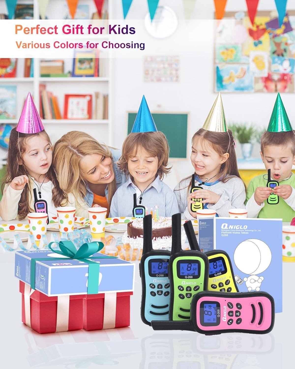 Kids Rechargeable Walkie Talkies 2 Pack Long Range 8CH VOX Flashlight
