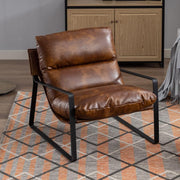 PU Leather Armchair Accent Lounge Chair for Living Room w/ Metal Frame