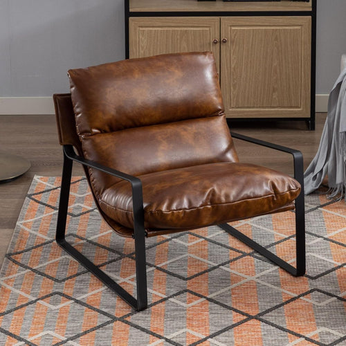 PU Leather Armchair Accent Lounge Chair for Living Room w/ Metal Frame