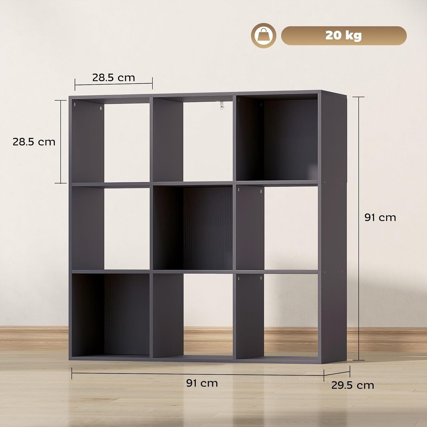 Modern 9 Cube Bookcase Storage Unit Grey – Freestanding Shelving for Home