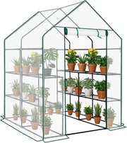 Walk-In Greenhouse 3 Tier 8 Shelf White PE Cover Steel Frame Garden Plant Tent