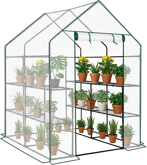 Walk-In Greenhouse 3 Tier 8 Shelf White PE Cover Steel Frame Garden Plant Tent