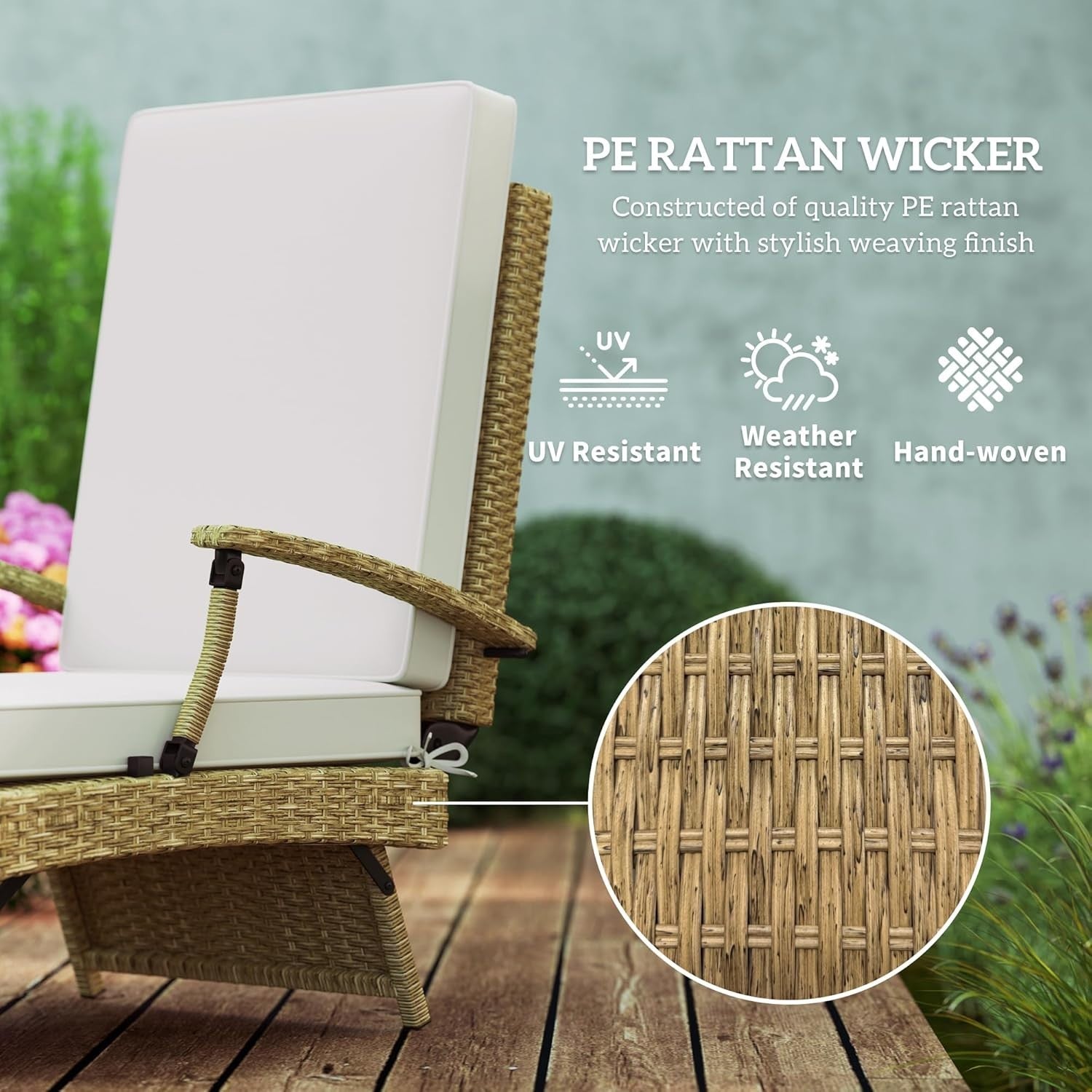 Outdoor Rattan Recliner Chair with Cushion & Footrest Adjustable Garden Lounger