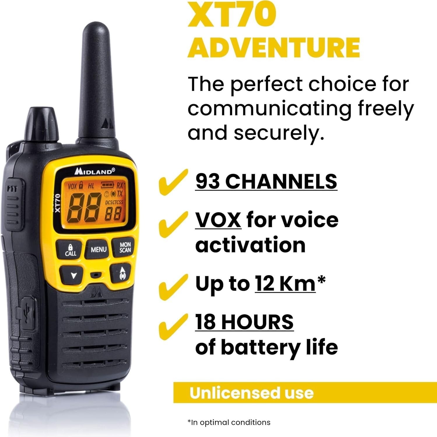 Professional Walkie Talkies 12km Dual Band Fast Charge 2 Pack Yellow