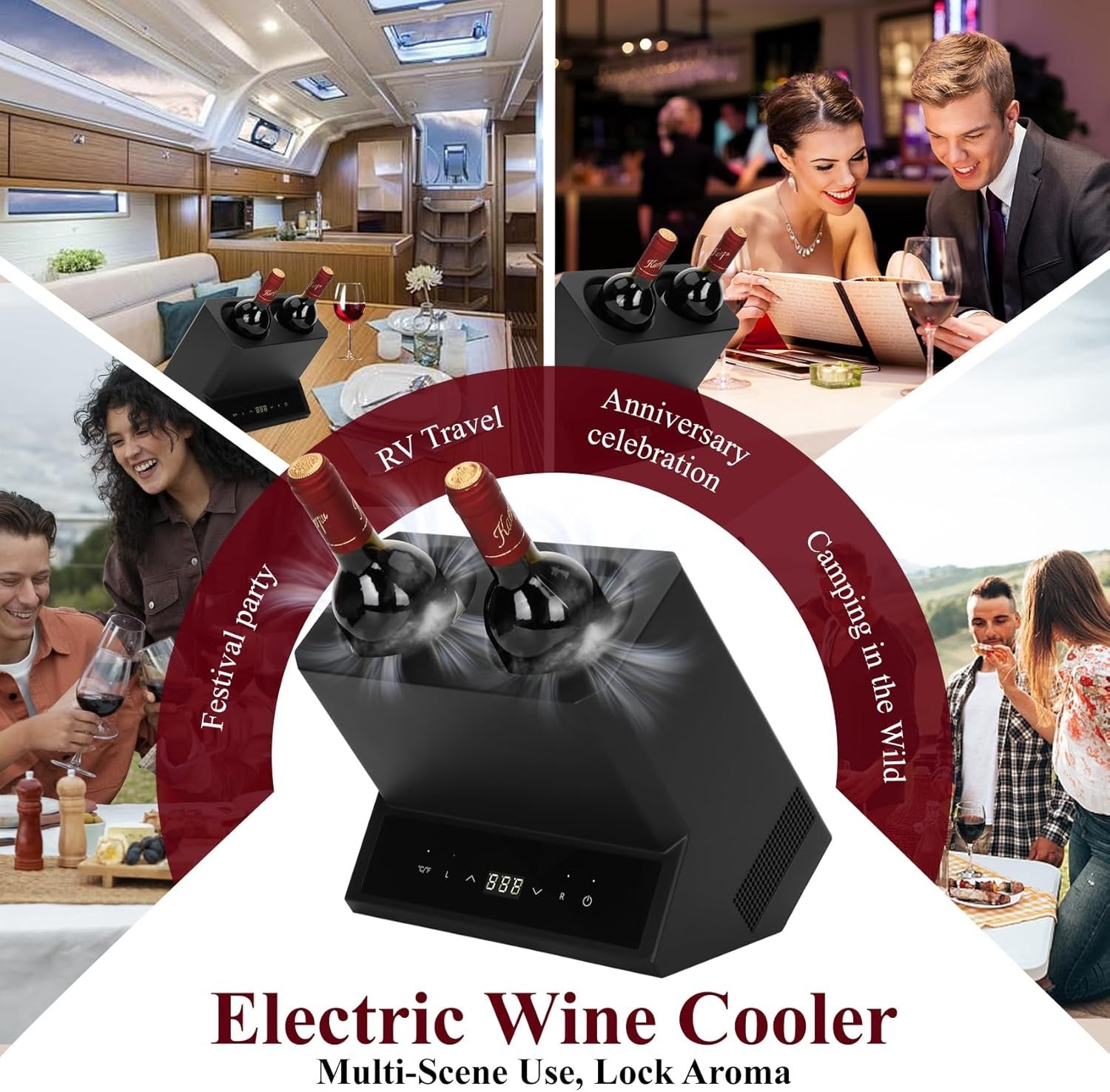 Electric Wine Chiller Dual Bottle Cooler Touch Control 24H Iceless Cooling