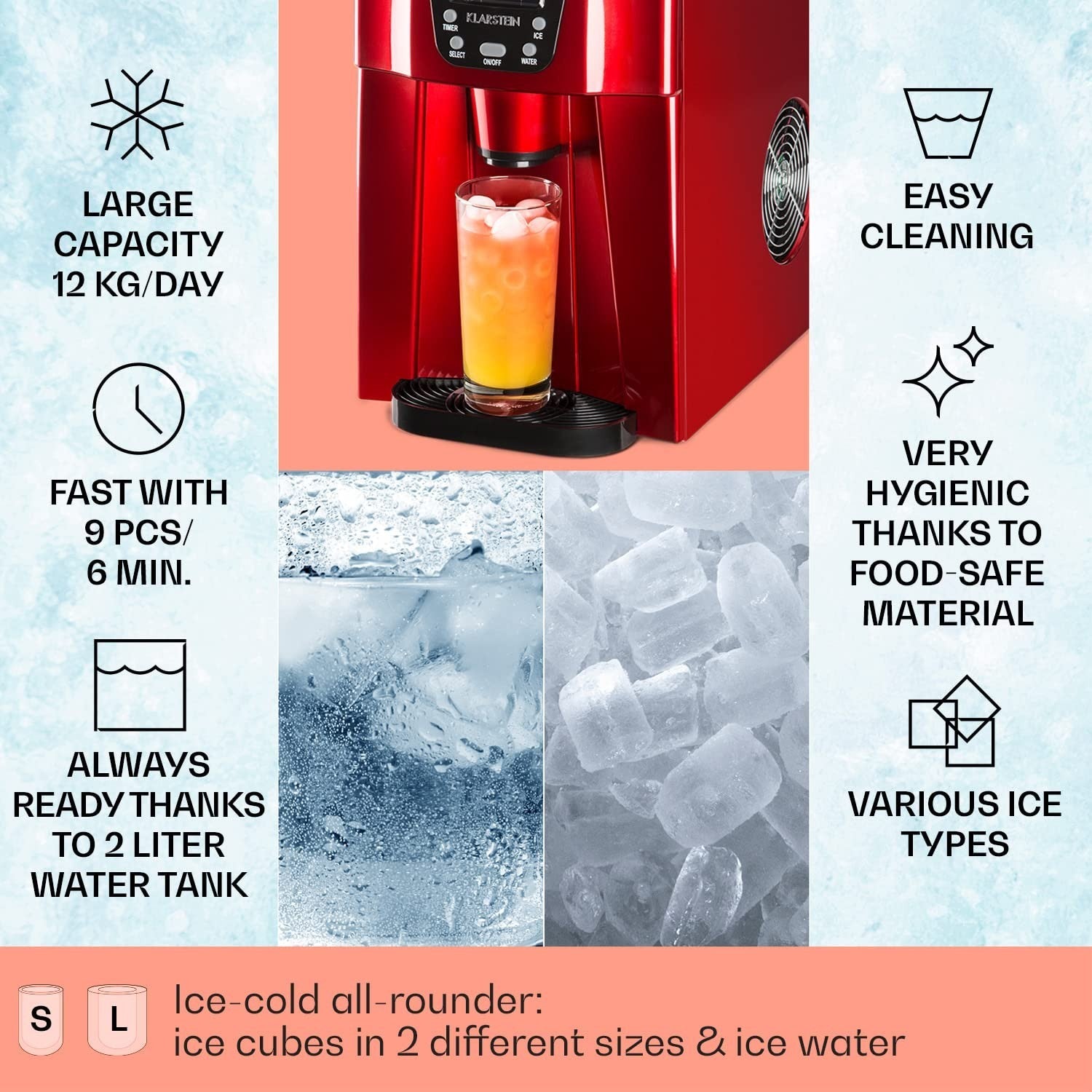 Countertop Ice Maker Bullet Ice Machine 2L Fast Ice 12kg Per Day