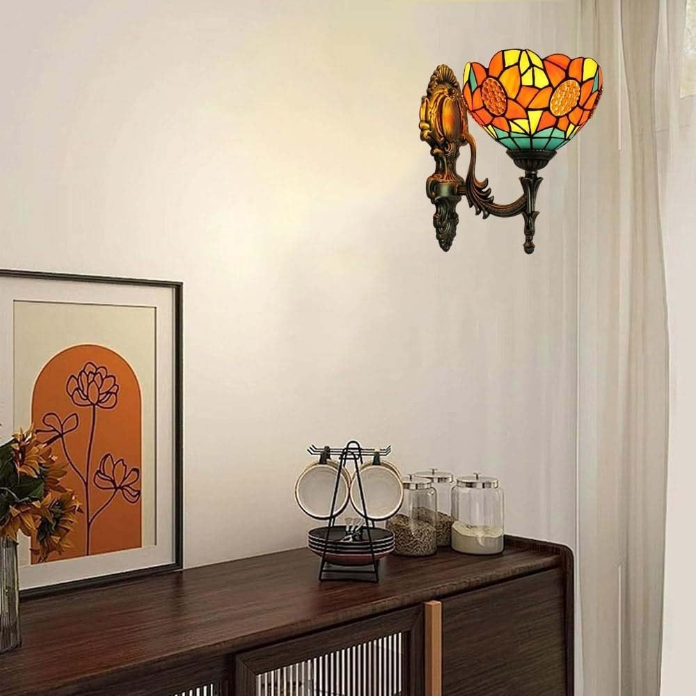 Vintage Wall Light Stained Glass Sconce Lamp for Hallway Bedroom 28cm